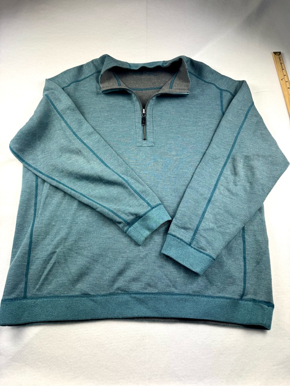 Tommy Bahama Men’s Blue Green Teal 1/4 Zip Pull Over Sweater Golf Resort Fall